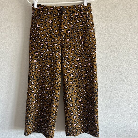 Maeve Anthropologie Tan Black Pink Cheetah Print Colette Cropped Wide Leg Pant - Picture 2 of 8